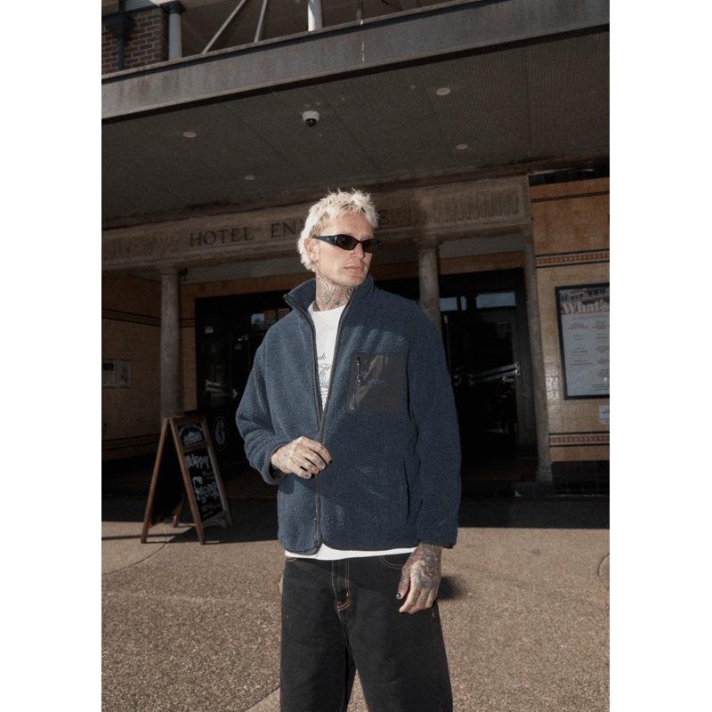AFENDS Mens Polarize – Fleece Zip Up Jacket – Navy