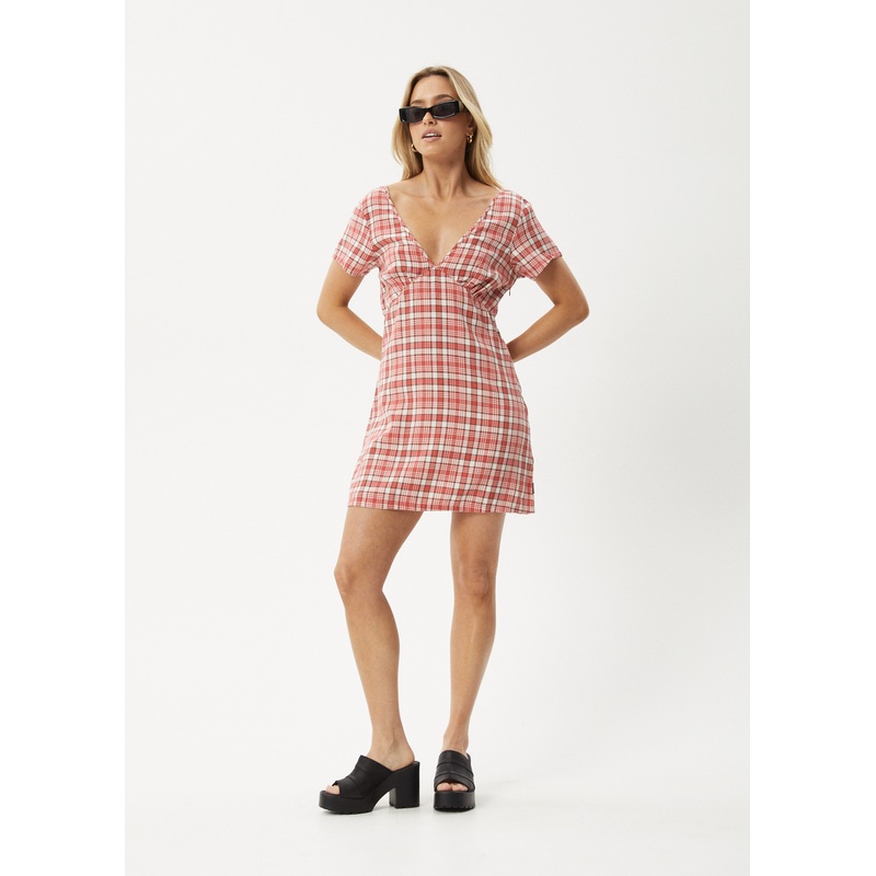 AFENDS Womens Check Out – Tea Dress – Red Check