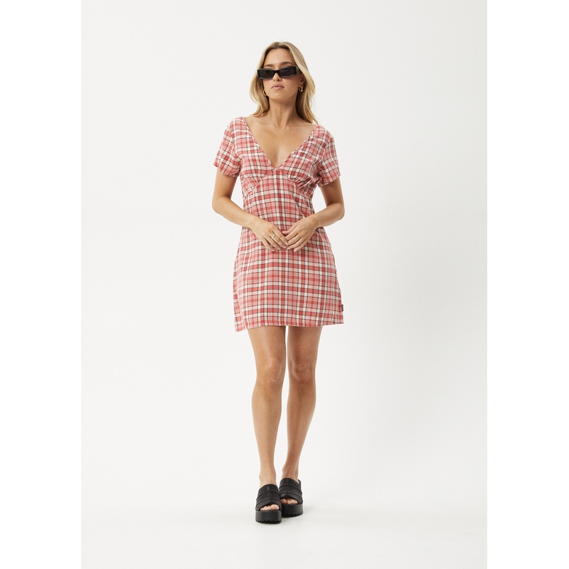 AFENDS Womens Check Out – Tea Dress – Red Check