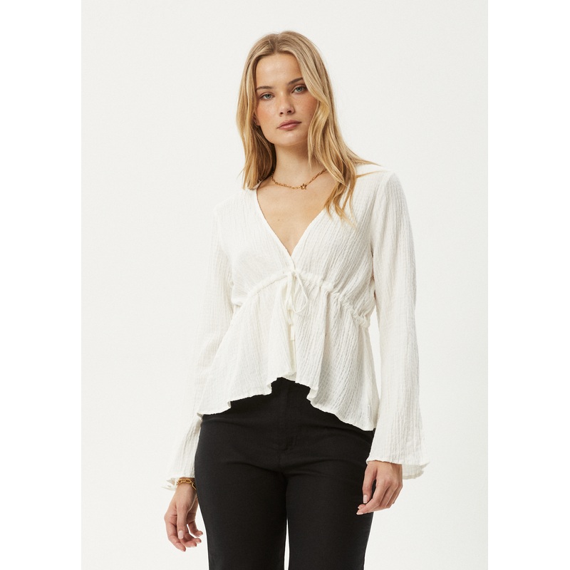 AFENDS Womens Focus – Seersucker Tie Top – Off White