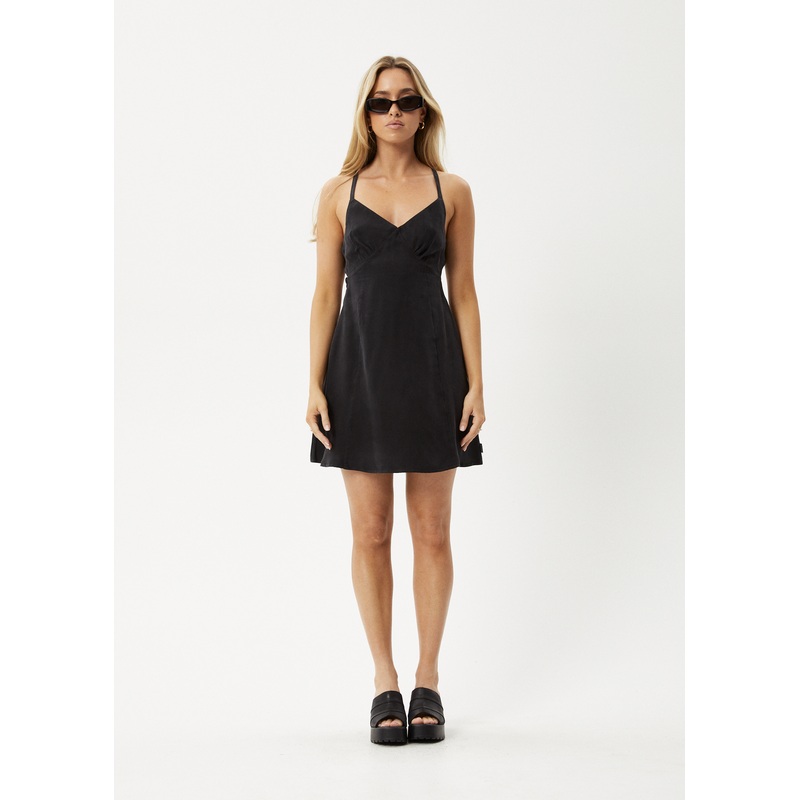 AFENDS Womens Grace – Cupro Strappy Mini Dress – Black