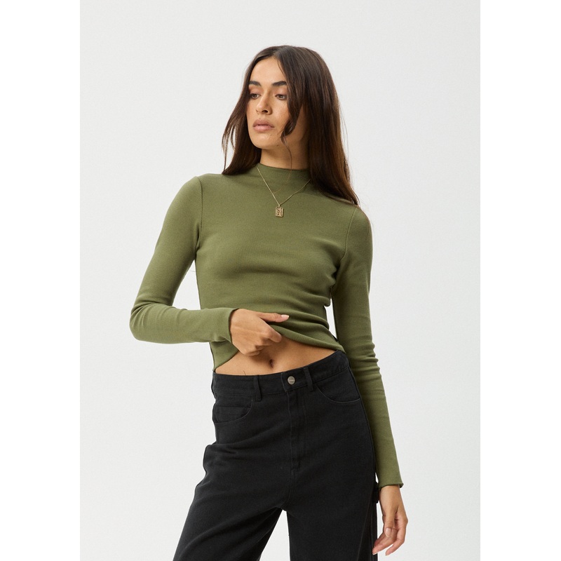 AFENDS Womens Iconic – Long Sleeve Rib Top – Military
