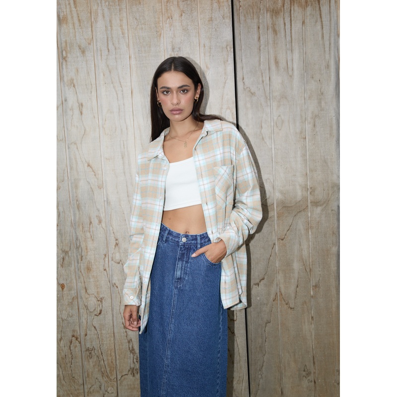 AFENDS Womens Lighthouse – Flannel Shirt – Taupe