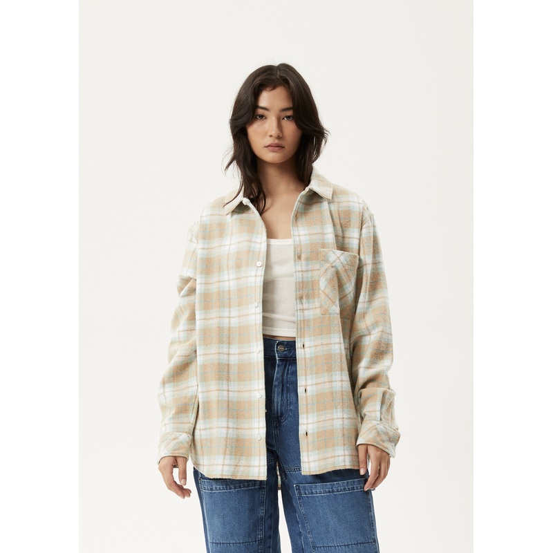 AFENDS Womens Lighthouse – Flannel Shirt – Taupe