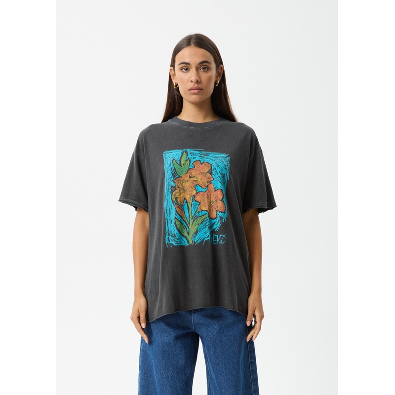 AFENDS Womens Still Life – Oversized Tee – Stone Black