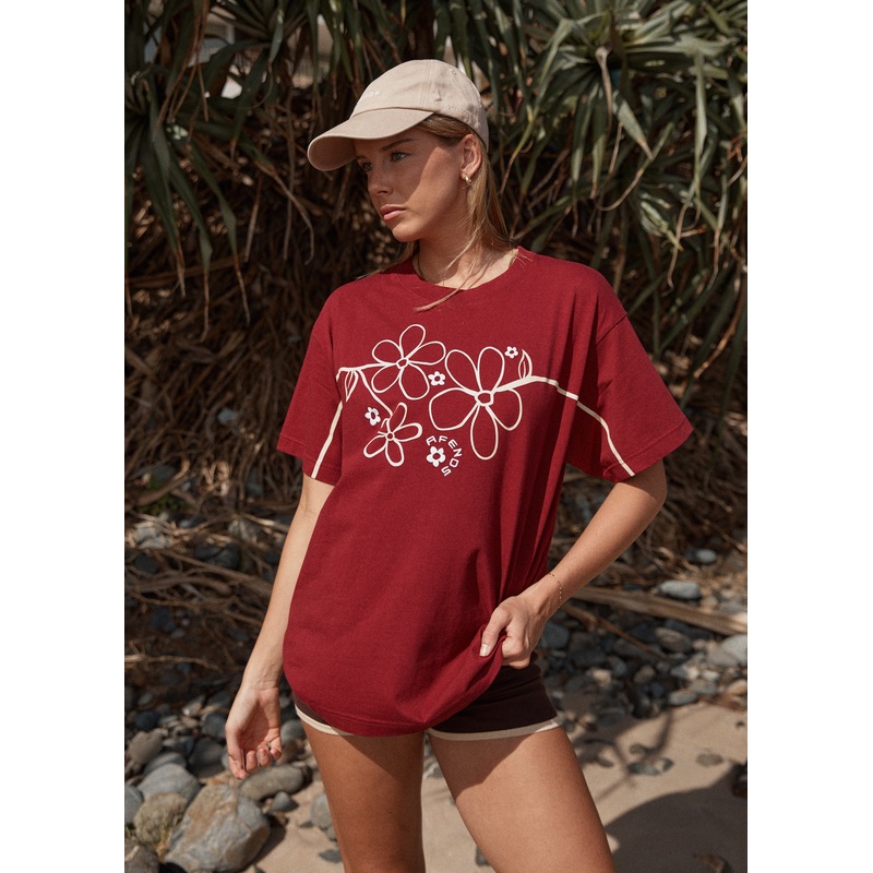 AFENDS Womens Tranquil – Oversized Tee – Burgundy