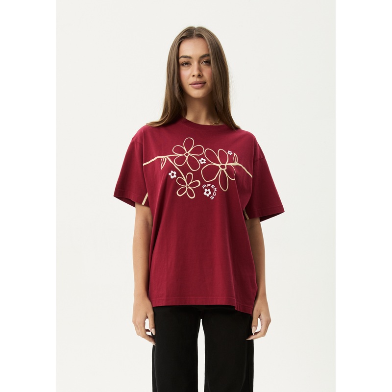 AFENDS Womens Tranquil – Oversized Tee – Burgundy