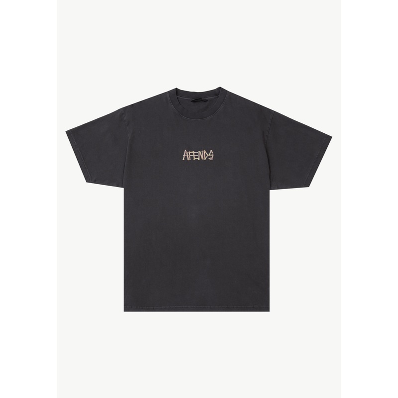 AFENDS Mens Crashed Out – Boxy Tee – Stone Black
