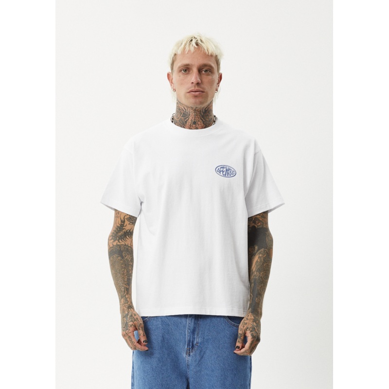 AFENDS Mens Frogga – Heavy Boxy Tee – White
