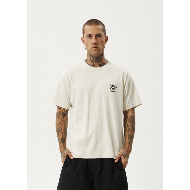 AFENDS Mens Graveyard – Boxy Tee – Moonbeam