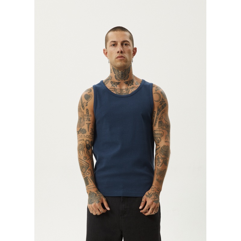 AFENDS Mens Paramount – Rib Singlet – Navy