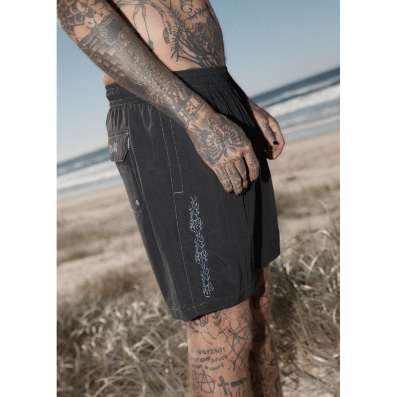 AFENDS Mens Scorched – Baywatch Swim Short 18 – Black