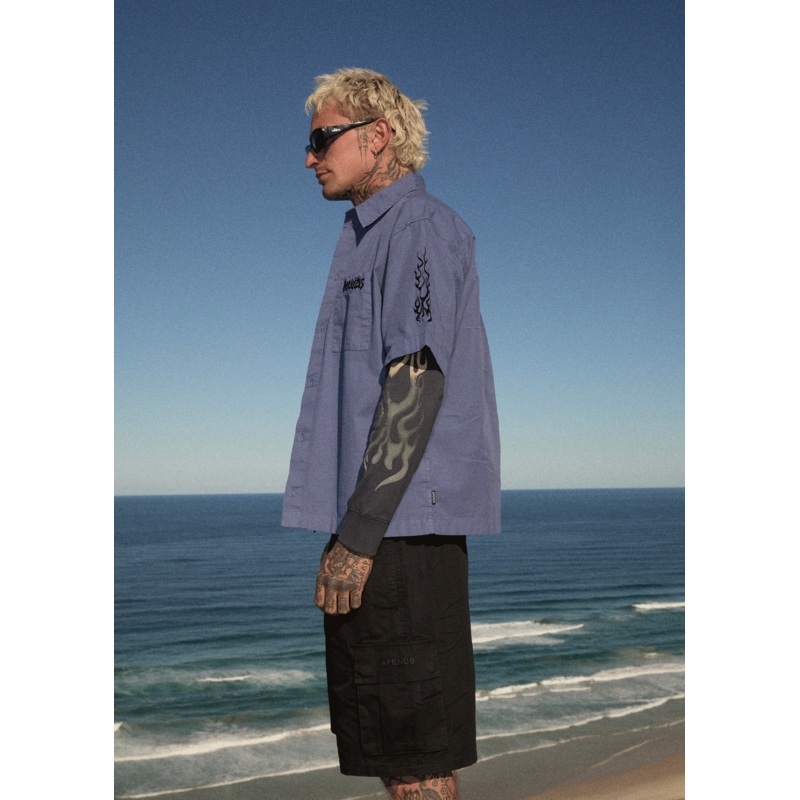 AFENDS Mens Scorched – Short Sleeve Shirt – Marlin