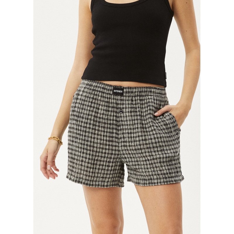 AFENDS Womens Asta – Seersucker Boxer Short – Steel Check