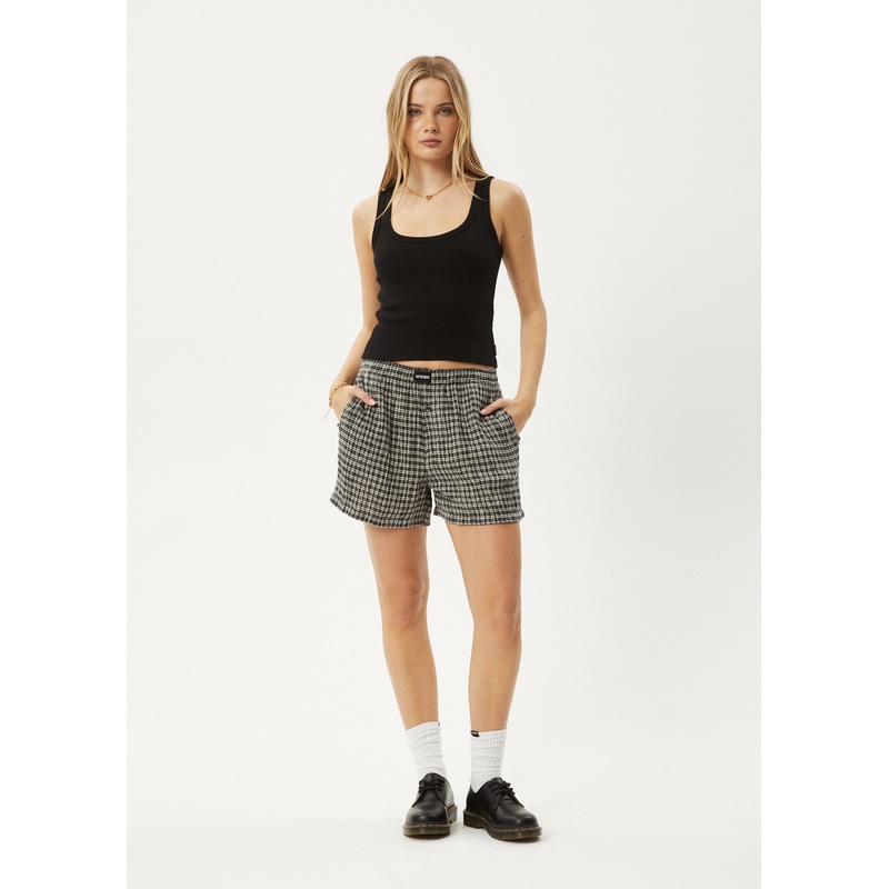 AFENDS Womens Asta – Seersucker Boxer Short – Steel Check