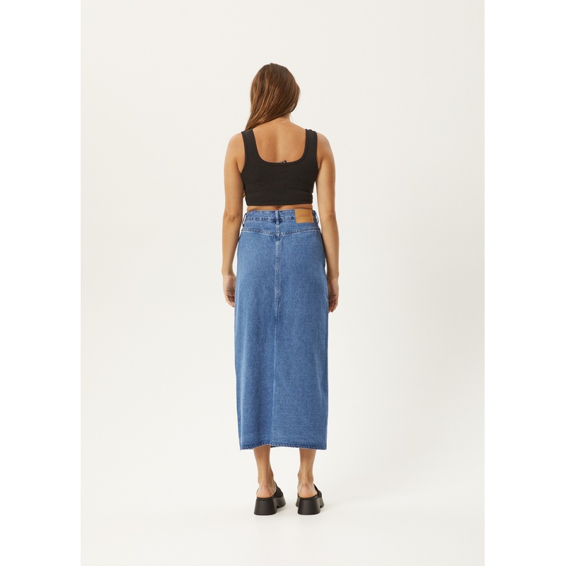 AFENDS Womens Ayla – Denim Maxi Skirt – Worn Blue