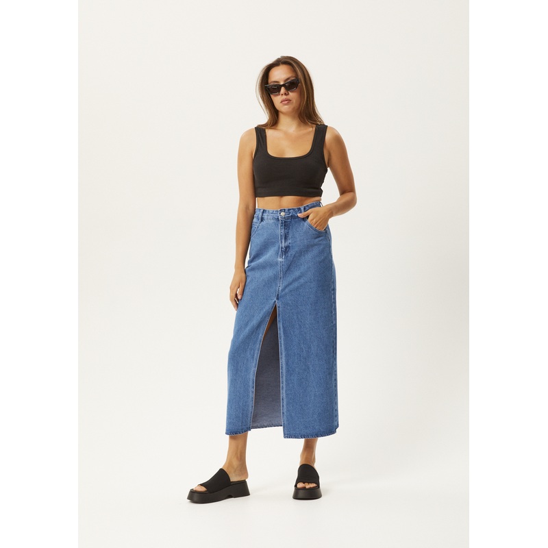 AFENDS Womens Ayla – Denim Maxi Skirt – Worn Blue