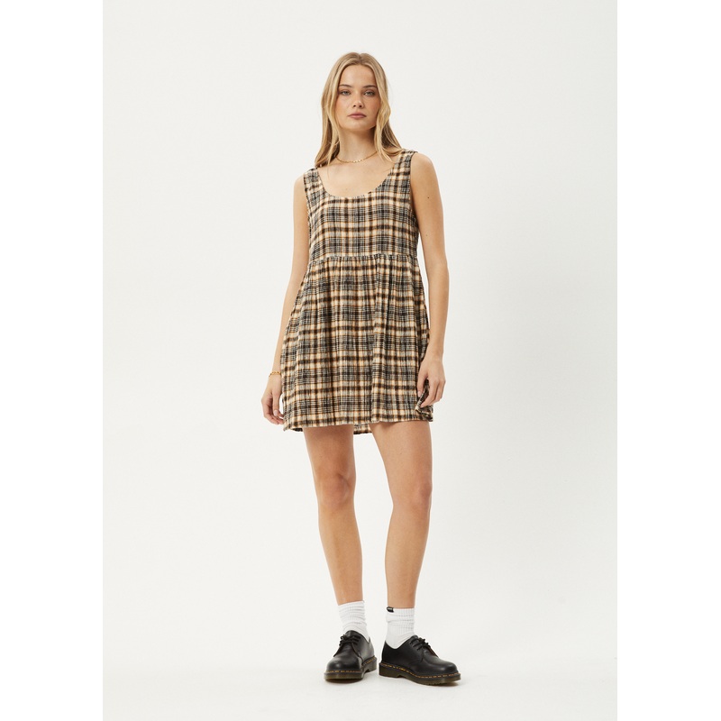 AFENDS Womens Check Out Jesse – Seersucker Mini Dress – Moonbeam Check