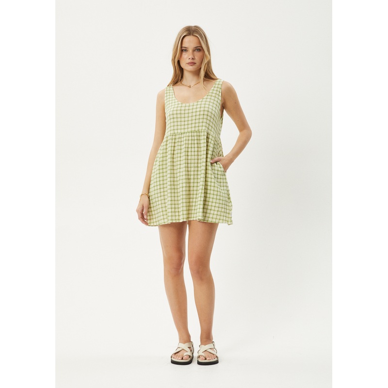 AFENDS Womens Darcy Jesse – Seersucker Mini Dress – Lemongrass Check
