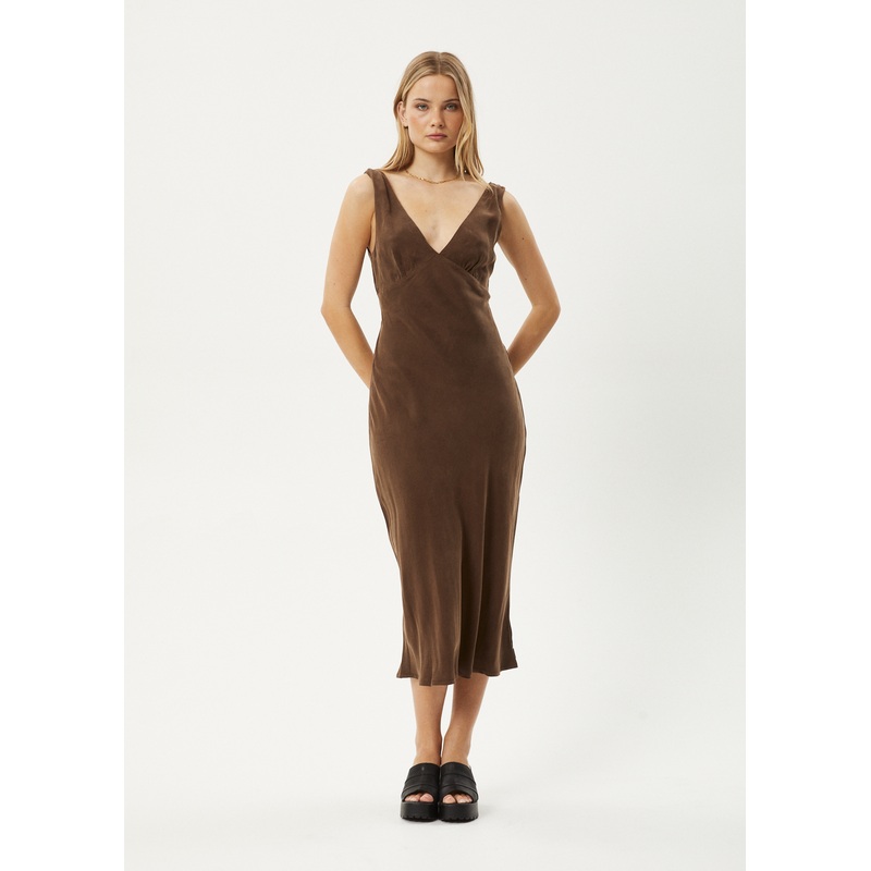 AFENDS Womens Gia – Cupro Maxi Dress – Coffee