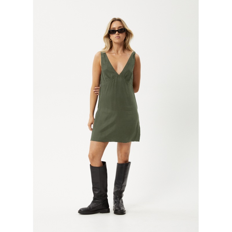 AFENDS Womens Grace – Cupro Mini Dress – Deep Green