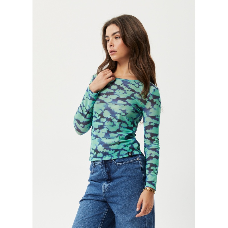 AFENDS Womens Liquid – Sheer Long Sleeve Top – Jade Floral