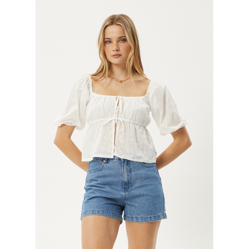 AFENDS Womens Marlow – Tie Front Top – White