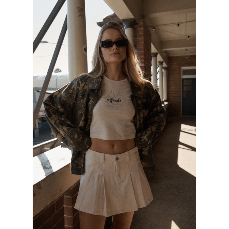 AFENDS Womens Mika – Pleat Mini Skirt – Sand