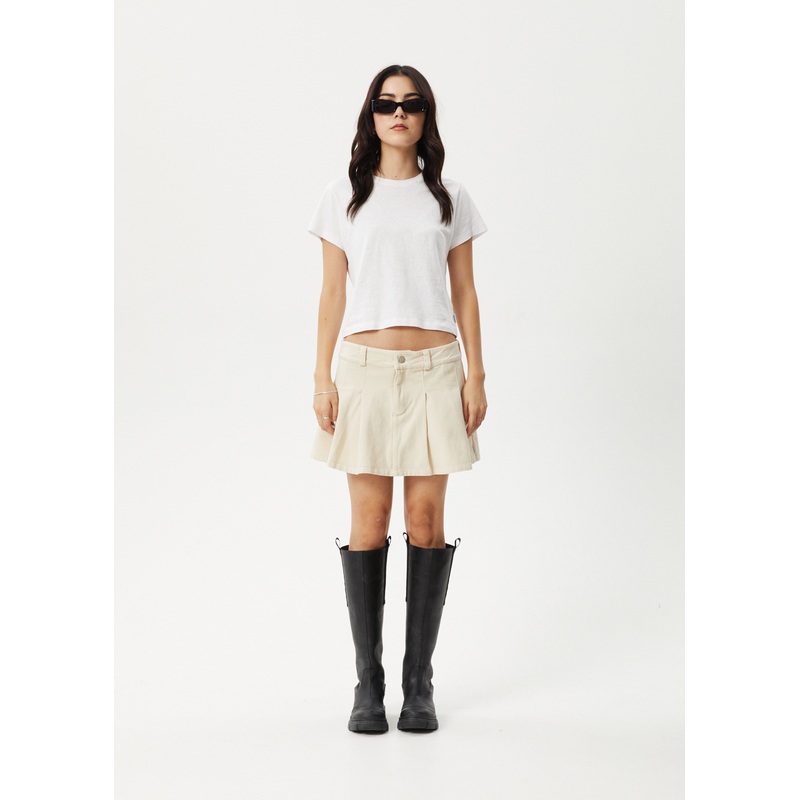 AFENDS Womens Mika – Pleat Mini Skirt – Sand