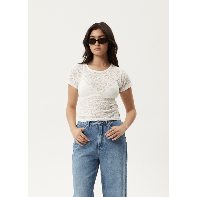 AFENDS Womens Poet – Lace Baby Tee – White