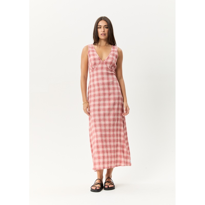 AFENDS Womens Position – Seersucker Maxi Dress – Red Check