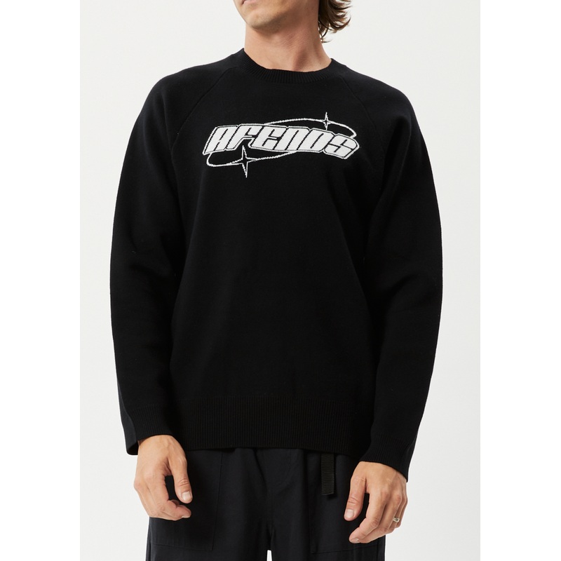 AFENDS Mens Eternal – Knit Crew Neck Jumper – Black