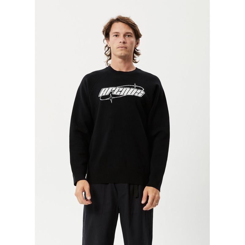 AFENDS Mens Eternal – Knit Crew Neck Jumper – Black
