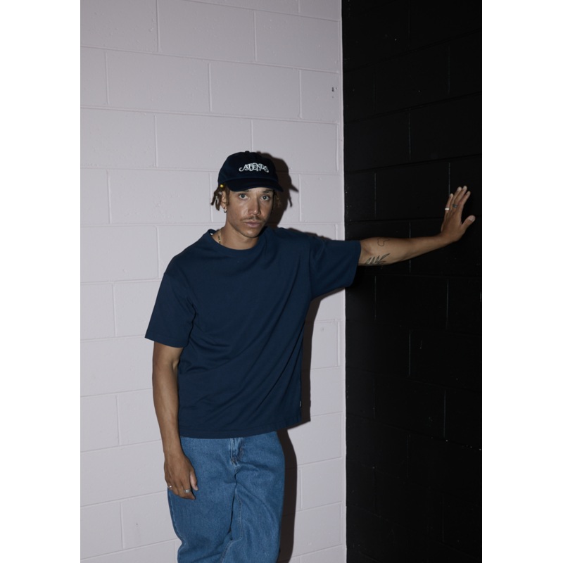 AFENDS Mens Genesis – Heavyweight Boxy Tee – Navy