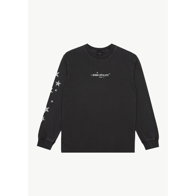 AFENDS Mens High Utility – Long Sleeve Tee – Stone Black