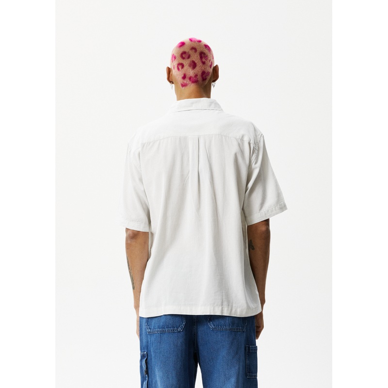 AFENDS Mens Locked Up – Striped Short Sleeve Shirt – Smoke