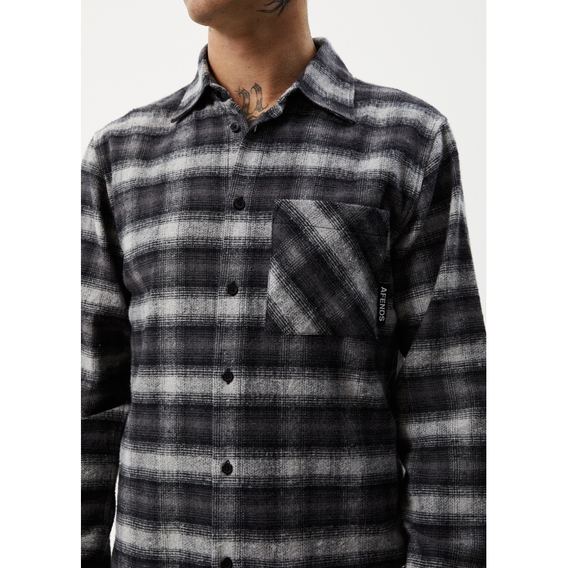 AFENDS Mens Nobody – Flannel Long Sleeve Shirt – Black