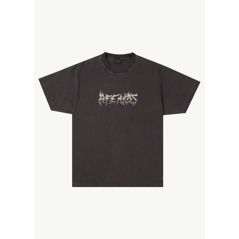 AFENDS Mens Scorched – Heavyweight Boxy Tee – Stone Black
