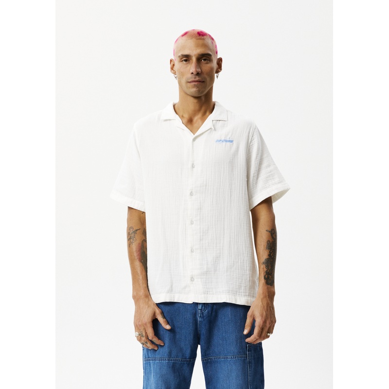 AFENDS Mens Stratosphere – Cuban Short Sleeve Shirt – Off White