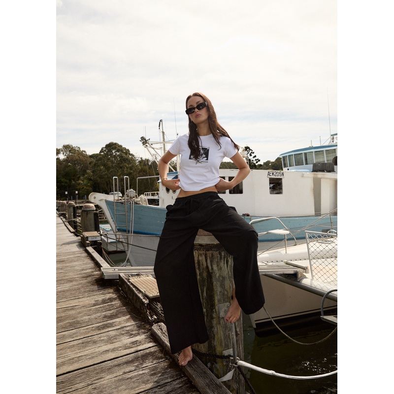 AFENDS Womens Amaya – Wide Leg Pant – Black