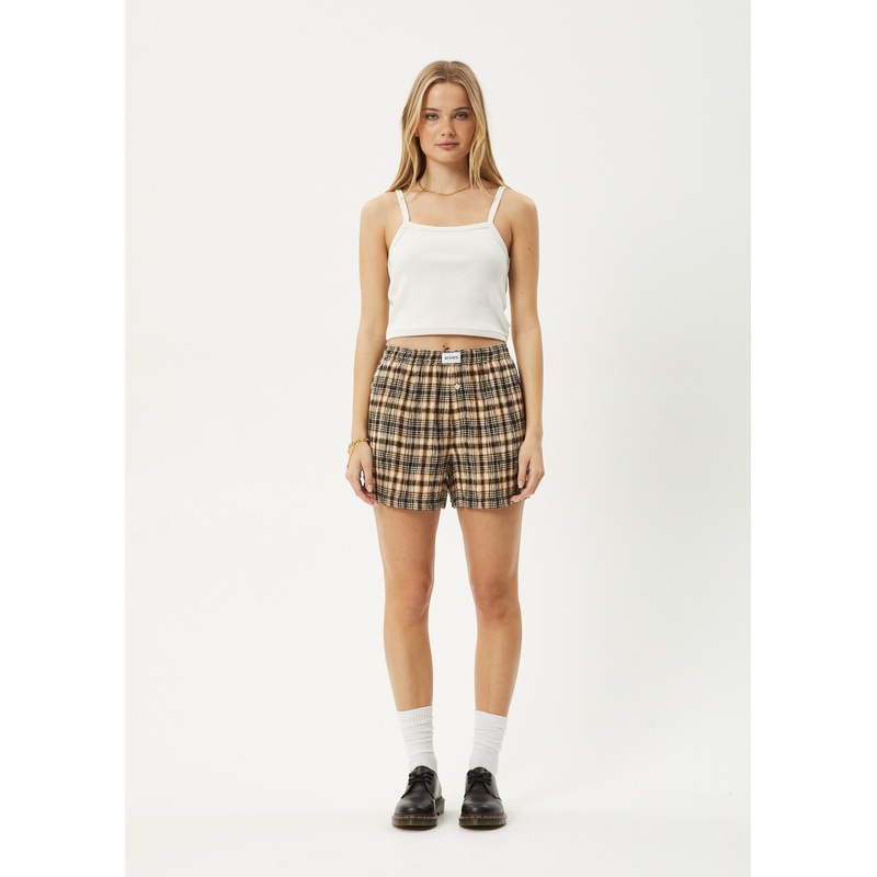AFENDS Womens Check Out – Seersucker Boxer Short – Moonbeam Check
