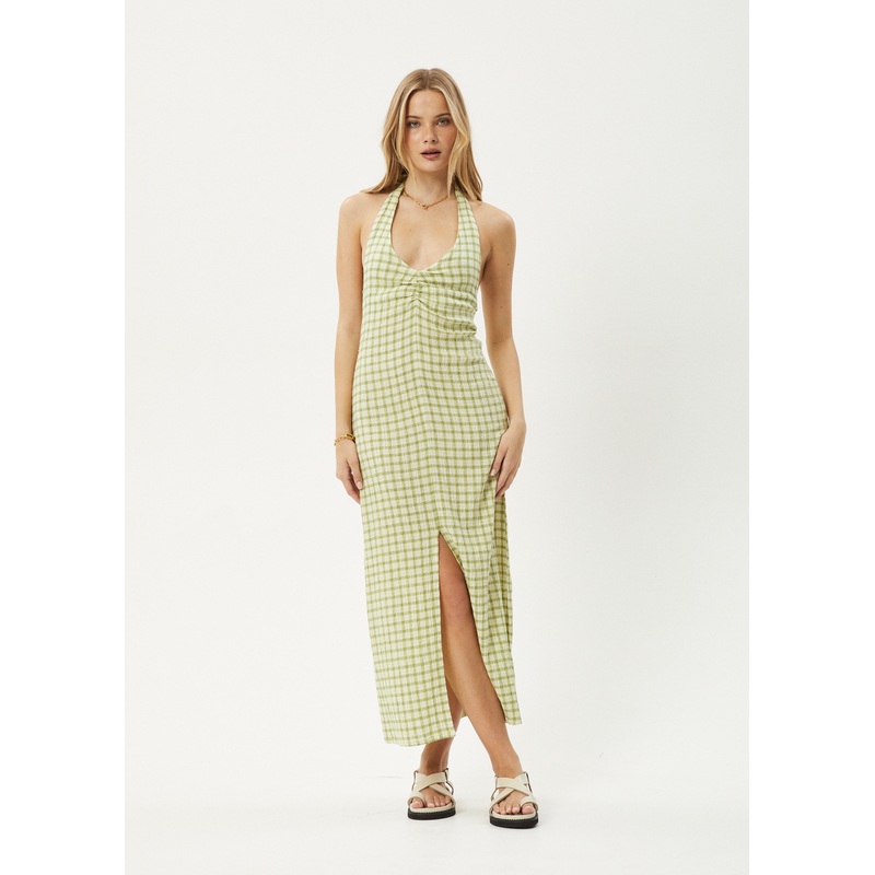 AFENDS Womens Darcy – Check Maxi Dress – Lemongrass Check
