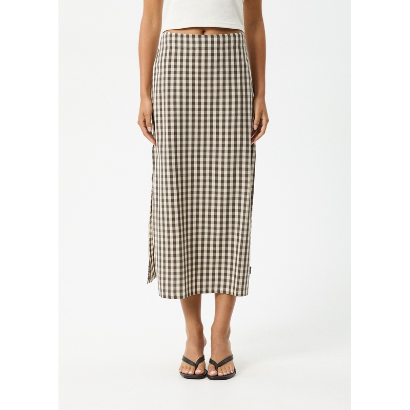 AFENDS Womens Gambet Check – Midi Skirt – Black / Sand