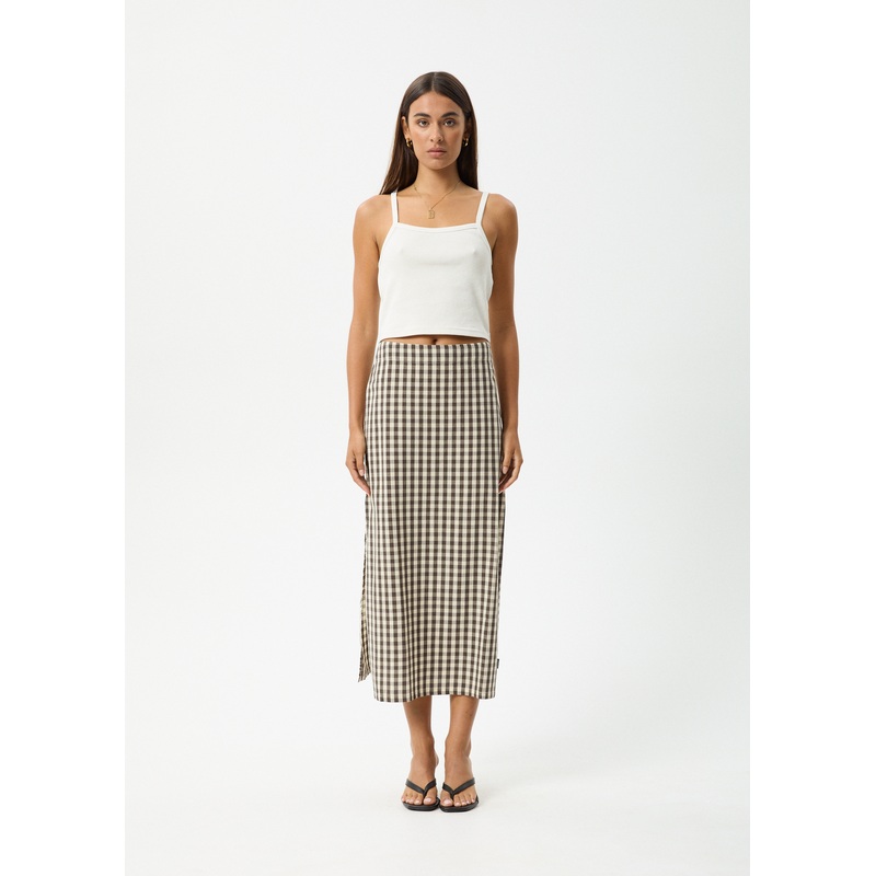 AFENDS Womens Gambet Check – Midi Skirt – Black / Sand