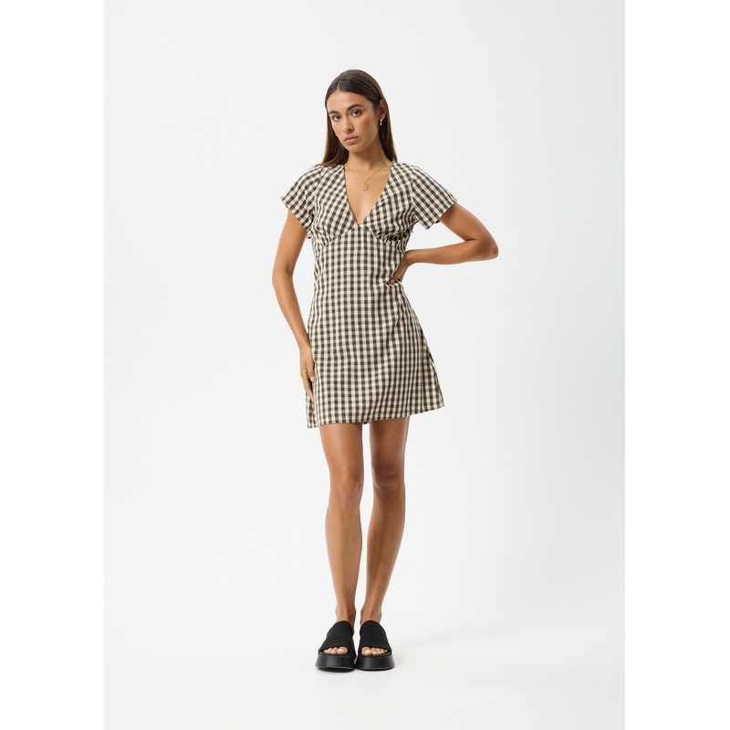 AFENDS Womens Gambet Check – Tea Dress – Black / Sand