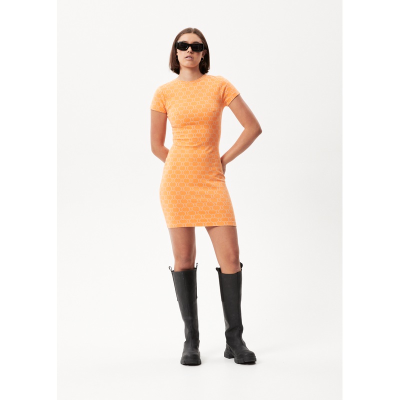 AFENDS Womens Lois – Bodycon Dress – Papaya