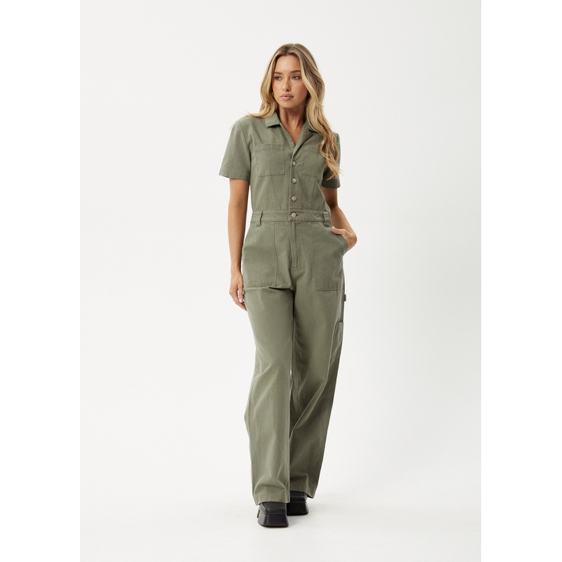 AFENDS Womens Mika – Canvas Jumpsuit – Olive