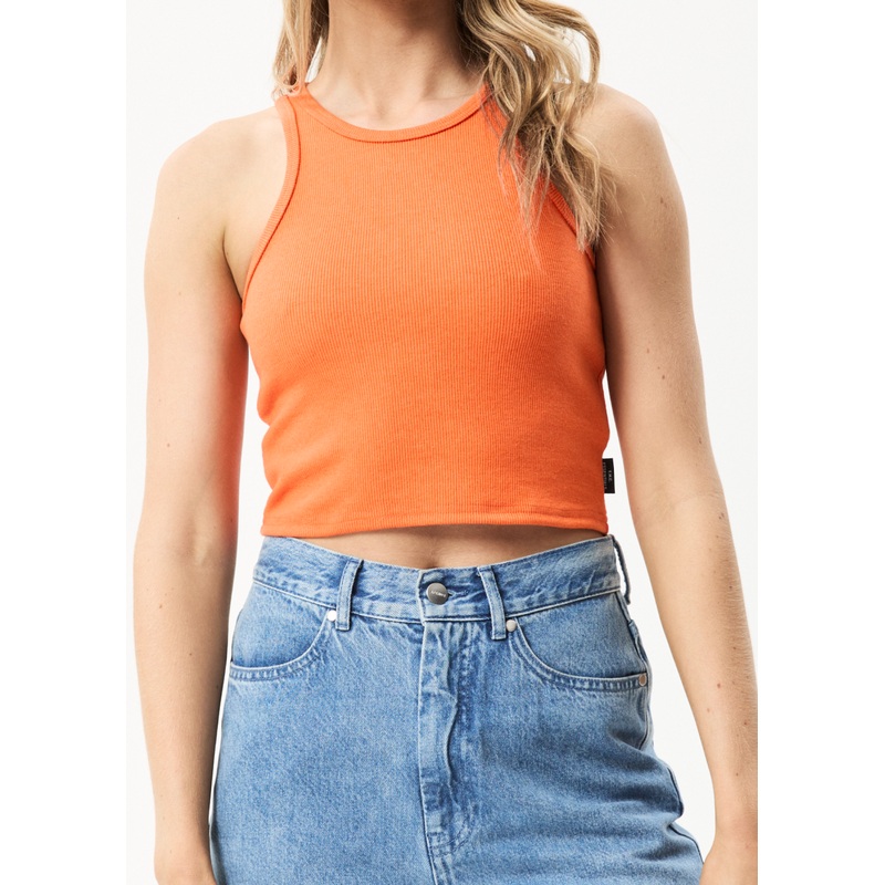 AFENDS Womens Pearly Cropped – Rib Singlet – Orange