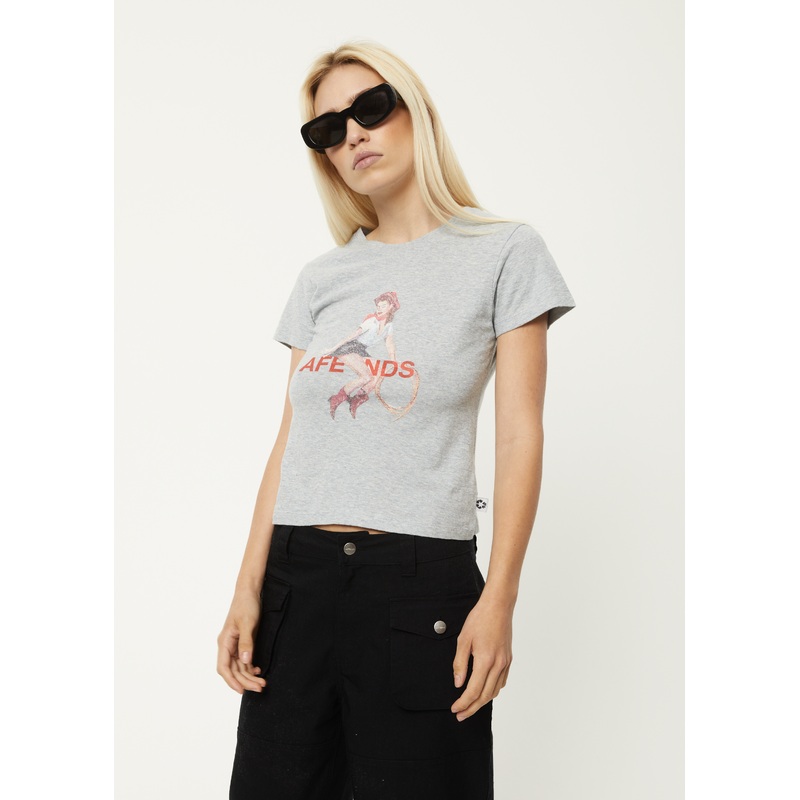 AFENDS Womens Sweet West – Baby Tee – Shadow Grey Marle