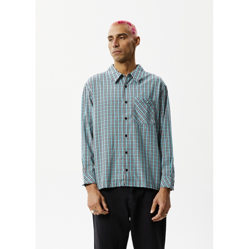 AFENDS Mens Checkers – Check Long Sleeve Shirt – Black